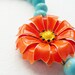 Tangerine turquoise floral necklace, Vintage bright orange yellow dahlia Brooch Necklace - OOAK bright jewelry