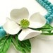 White Flower statement necklace vintage dogwood brooch double strands turquoise, enamel linen white statement necklace