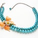 Peach Butterfly Statement jewelry - vintage daisy butterfly brooch necklace, OOAK orange peach butterfly aqua turquoise
