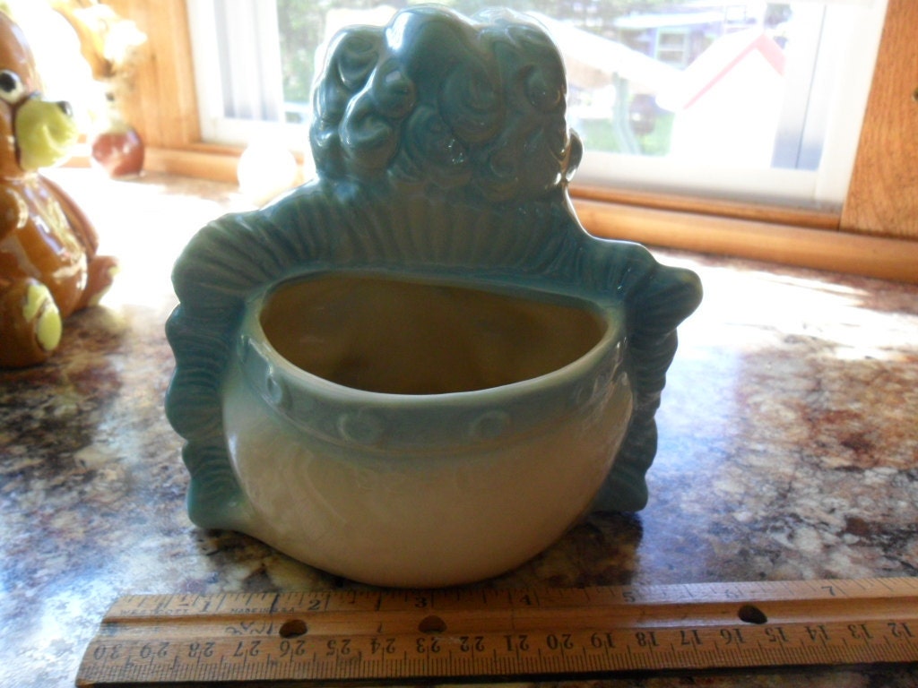 Vintage Hull Planter Ceramic Baby Boy Cherub with 14k Gold