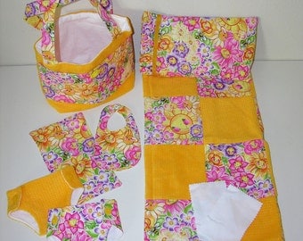 Bitty Baby Basics in Joyful Garden- Diaper Bag and Diapers with Blanket and Pillow