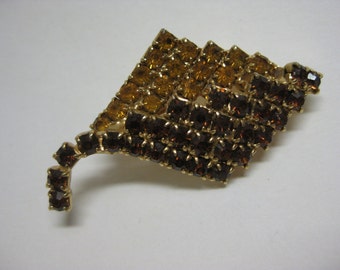 Gold and Amber Glitter Leaf - brooch