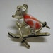 Golden Orange and White Skiing Bear - vintage brooch