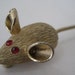 Mouse Gold Brooch Rhinestone Red Vintage Pin
