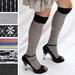 TRIXY XCHANGE - Lace Over The Knee Socks OTK Leggings - Grey Black Lace Sweater Knit - Bellydance Burlesque Cabaret Tribal Fushion