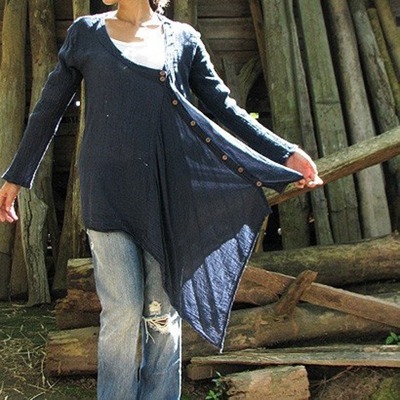 fly away Navy blue...Asymmetrical cover shirt one size