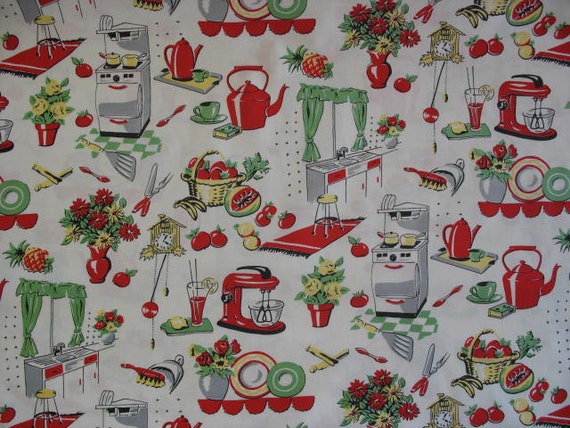 BTY Retro 1950s Kitchen Appliances Decor Vintage Themed Red