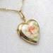 Vintage Heart Locket Necklace Porcelain Rose N3207