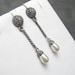 Sterling Marcasite Earrings Long Pearl Drops E4015