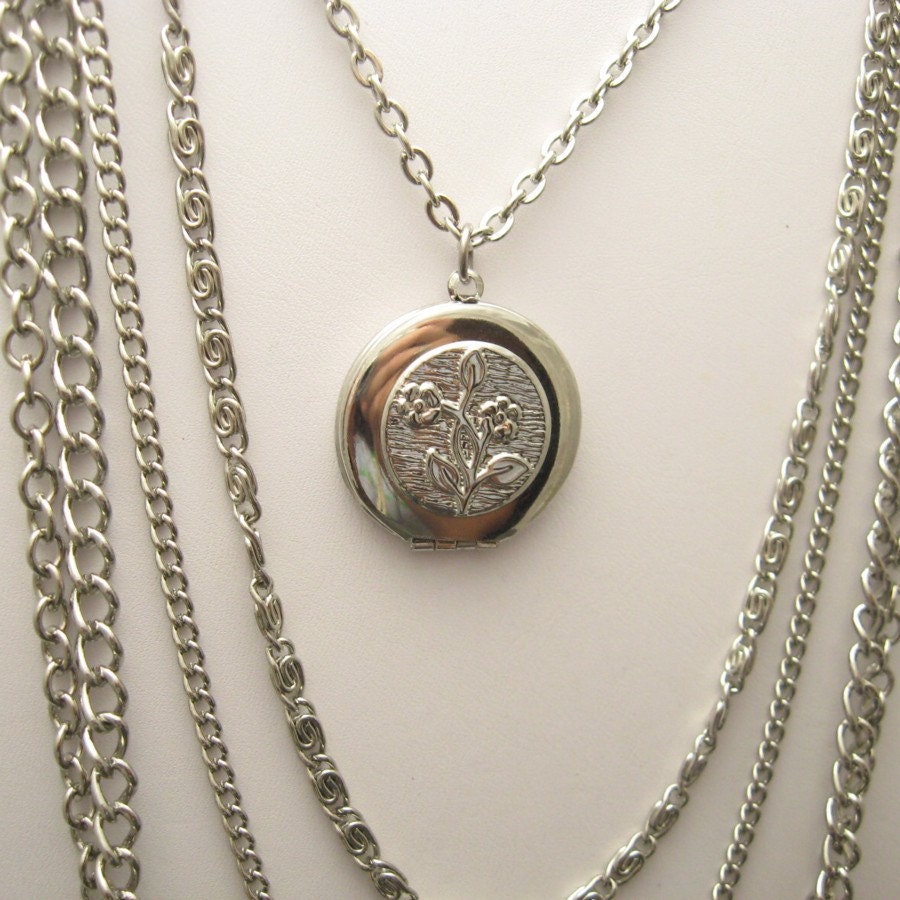 Vintage Locket Necklace Long Multi Chain Jewelry N3358