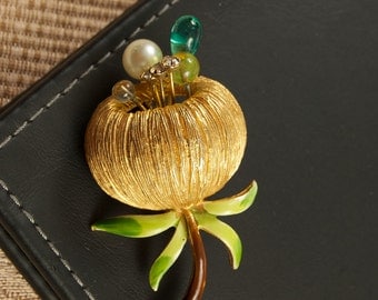 Vintage Enamel and Rhinestone Brooch