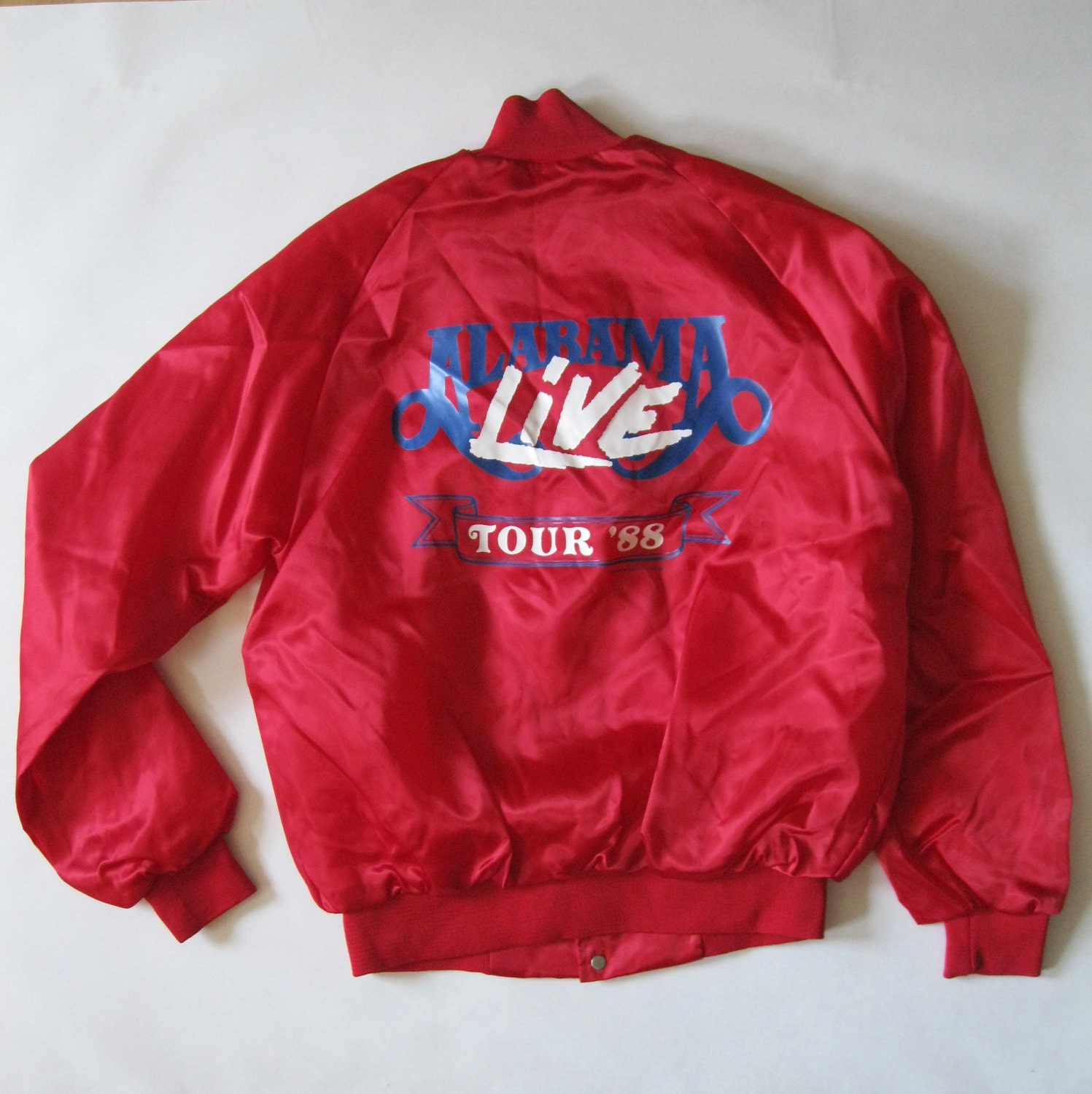 Vintage 1988 Alabama Live Tour jacket in red royal blue and