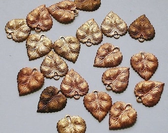 24 Vintage Raw Brass Leaves Findings 20X15 mm