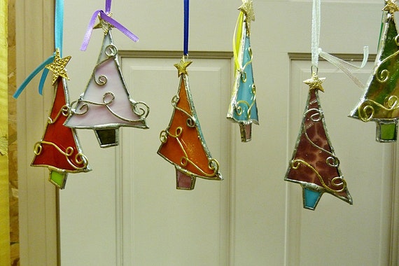 Whimsical Stained Glass Christmas Trees by miloglass on Etsy