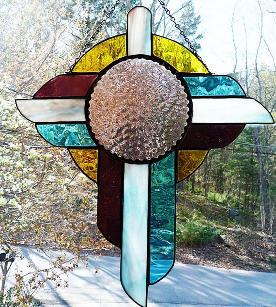 Items similar to Large Southwestern Style Stained Glass Cross on Etsy