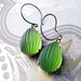 Olivine Green Earrings - Frosted Glass Gold Holiday Dangles Gift For Her Under 25 Vintage Ribbed Melon Glass Pear Cabochons