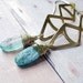 Geometric Earrings Gold Brass Wire Wrapped Blue Kyanite with raw brass Triangle Connectors