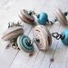 Whimsical Sterling Silver Wire Wrapped Bracelet Brown, Teal and Cream Swirls Lampwork Glass and Polymer Clay OOAK Gift Box