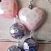Pink Heart Earrings with Metallic Gray Grey Dangles Gift for Her Gift Box