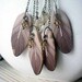 Sparrow Feather Earrings Boho Bohemian Brown Tribal Polymer Clay Dangles with Swarovski Crystals and Brass Chain Gift Box