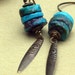 Turquoise Tribal Earrings Rustic Coins with Hammered Brass Spike Dangles