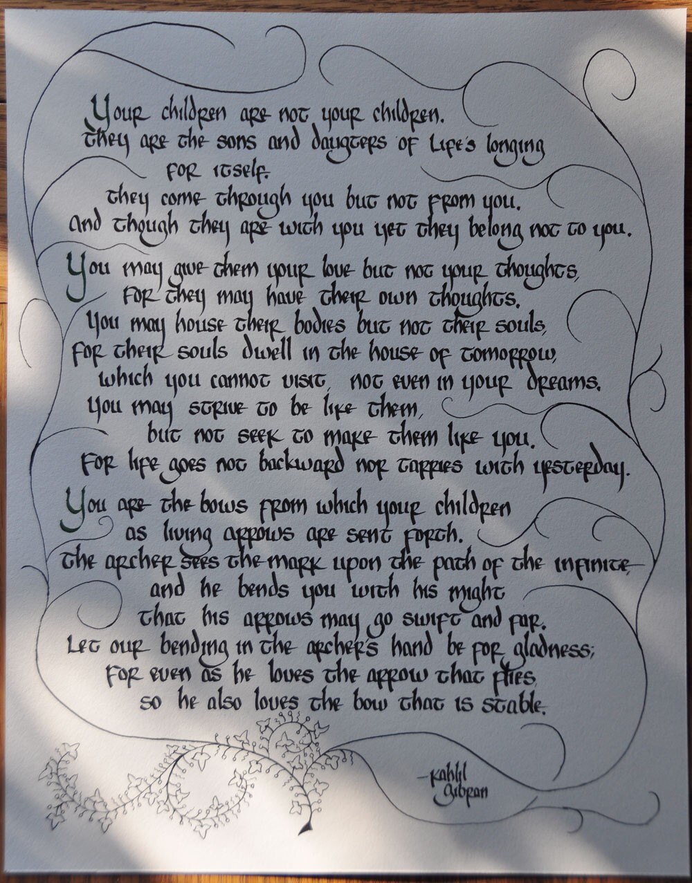 On Children by Kahlil Gibran custom listing for