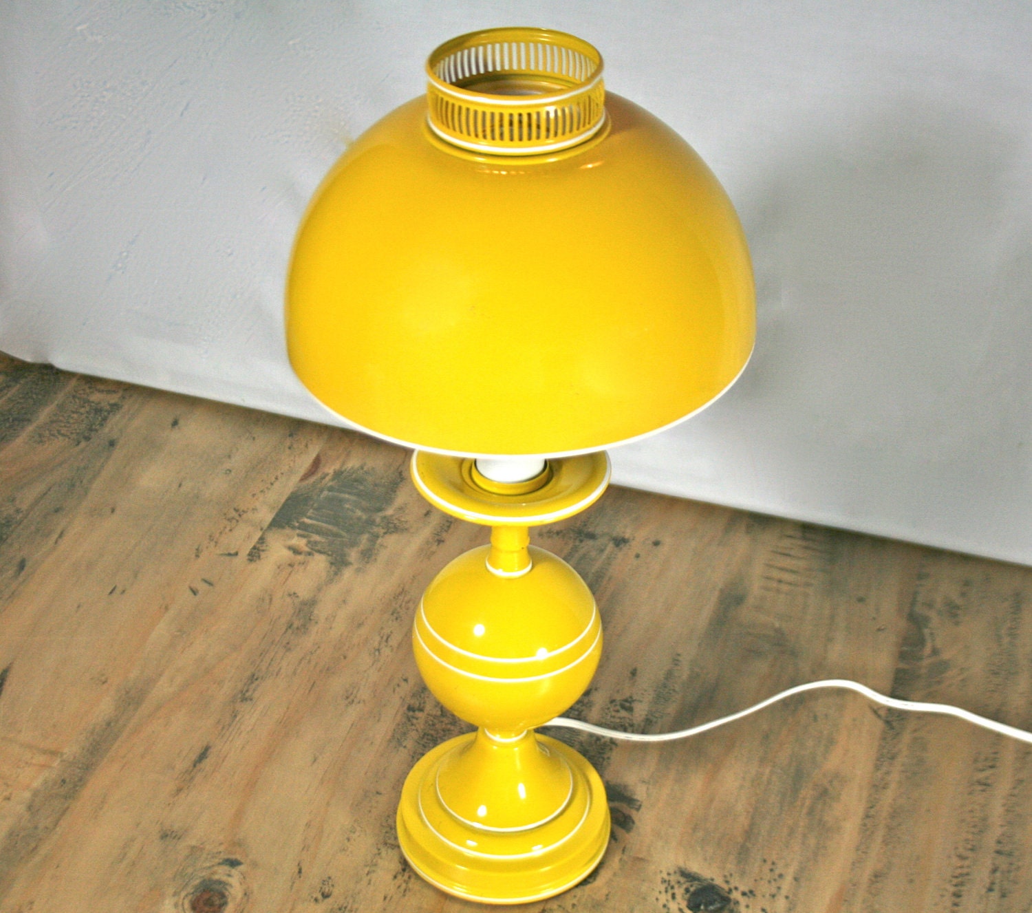 Vintage Bright Yellow Mushroom Lamp Metal Dome Shade