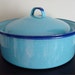 Vintage blue and cobalt blue enamelware pot with lid