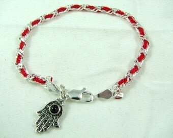 Original Sterling Silver Kabbalah Red String Bracelet with Hamsa Hand