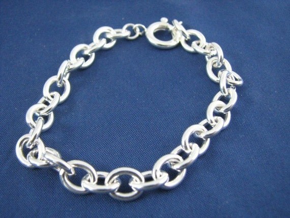 Sterling Silver Heavy Link Charm Bracelet by UniversalAge on Etsy