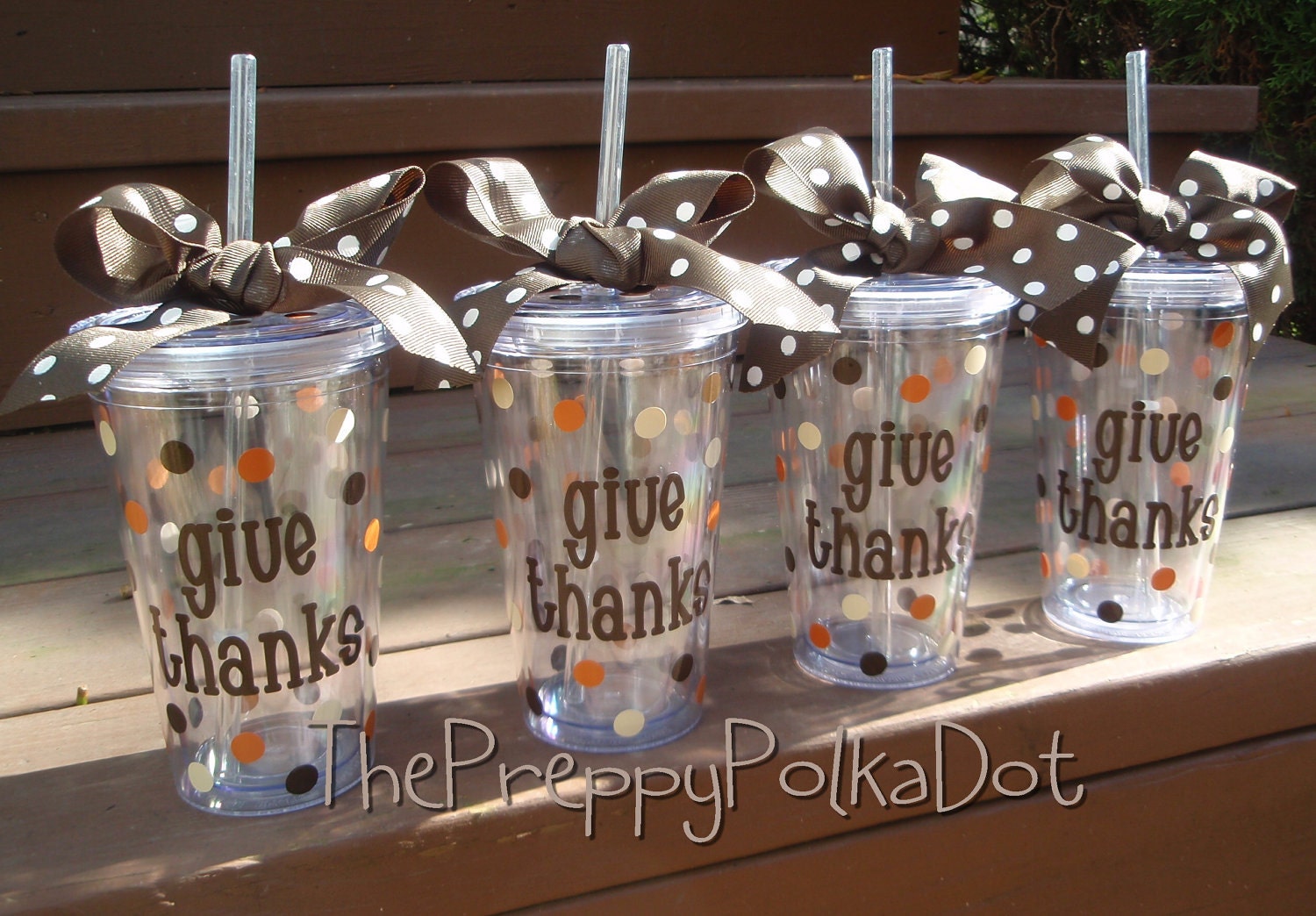 Personalized GIVE THANKS Thanksgiving Tumbler Cup with Lid