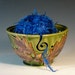 SALE yarn bowl knitting crochet ceramic stoneware, oak leaf acorn, glazed in green, handmade by hughes pottery