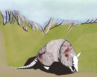 ARMADILLO 5x7 *SALE* (Giclée Print of Original Ink + Colored Pencil Drawing)