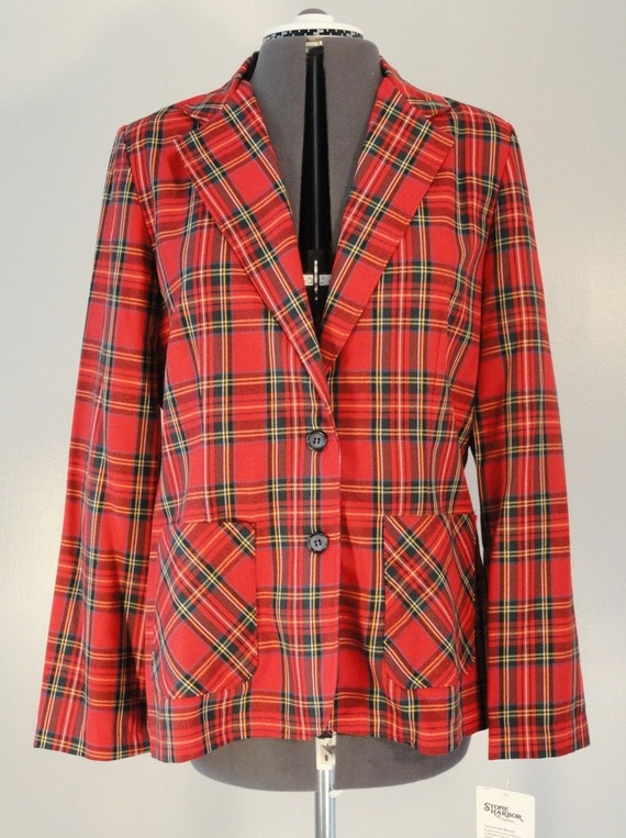 Red Tartan Plaid Womens Vintage Blazer NWT Old by VintageRepeats