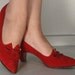 Red Suede Lace Up Vintage Shoes Pumps Heels 1960s 1970s Size 6 1/2