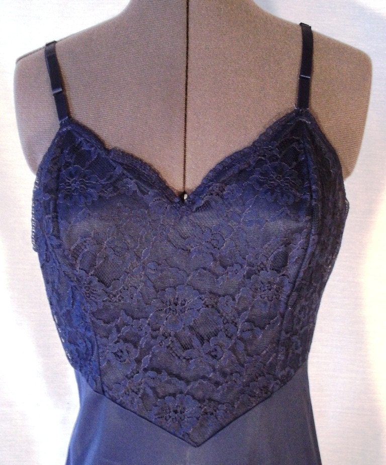 Navy Blue Lacy Vintage Slip Petticoat Lingerie by VintageRepeats