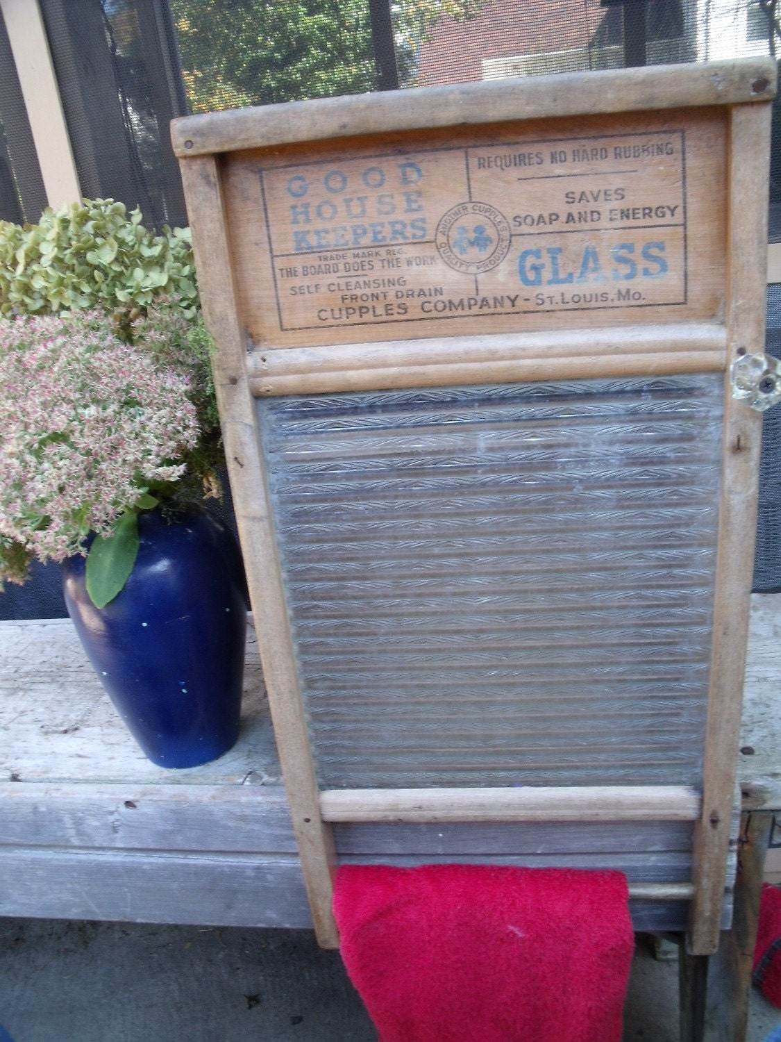 anTiQue primiTive Large gLass WASHBOARD recycled inTo a WALL