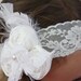 New Baby Toddler Girl Lady white or ivory baptism flower girl vintage lace pearl feather headband