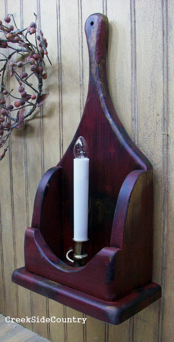 Primitive Candle Wall Box Sconce Sml brn red