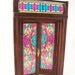 vintage doll house french door wooden doors blue green red stained glass patterns