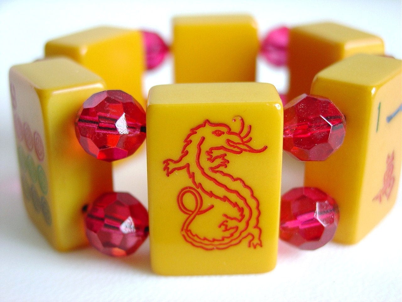 Mah Jong Bracelet / Bakelite / Dragon / Vintage / Ma Jong