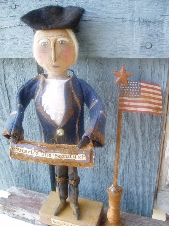 Primitive George Washington Doll and Flag Cupboard Tuck