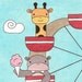 Giraffe and Hippo on Ferris Wheel Watercolor Painting