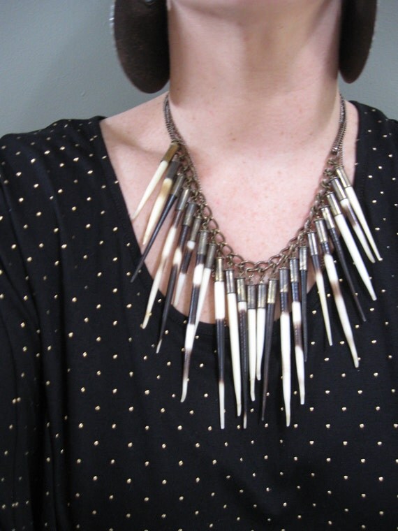 Porcupine Quill Bullet Fringe Necklace Hystricidae