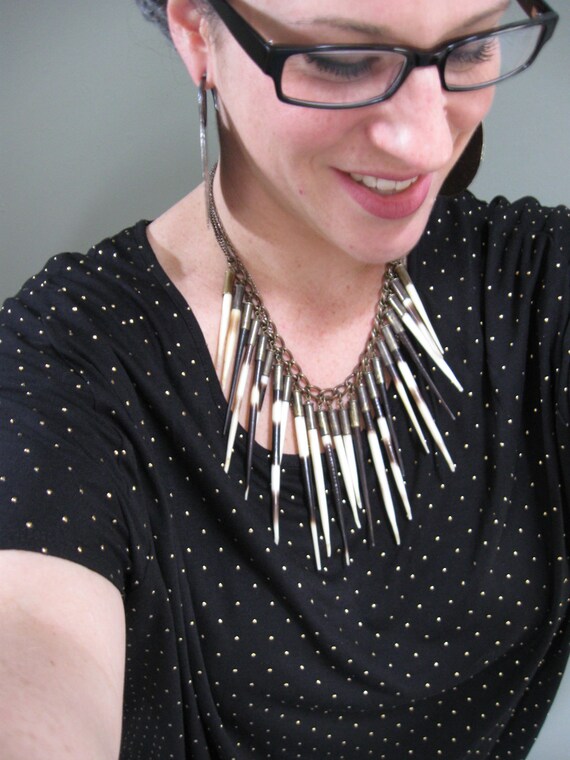 Porcupine Quill Bullet Fringe Necklace Hystricidae