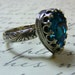 Gothic Medieval Vintage Sterling Silver Blue Zircon Swarovski Crystal Ring with Floral Band