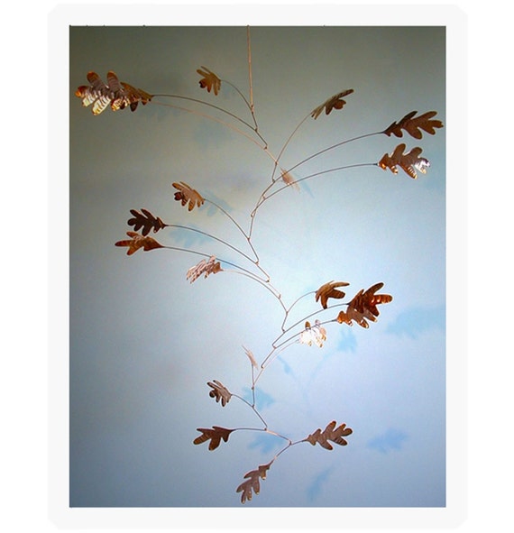 Handmade Copper Oak Mobile 21 Oak Leaves