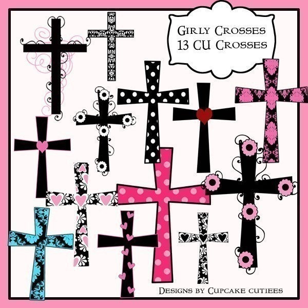 Girly Crosses Digital Clipart Damask Polka Dot by cupcakecutiees