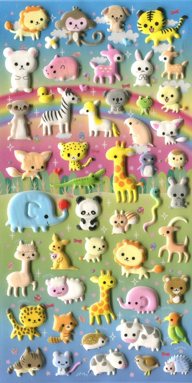 ON SALE SALE Puffy Animal Stickers Great by ThisandThatFromJapan