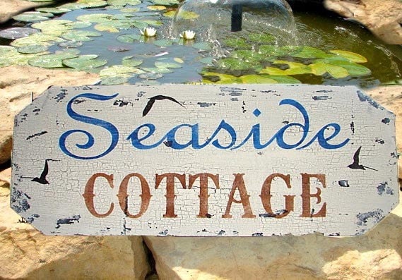 Cottage Signs SEASIDE Decor Beach 11X24 Vintage Style Shabby